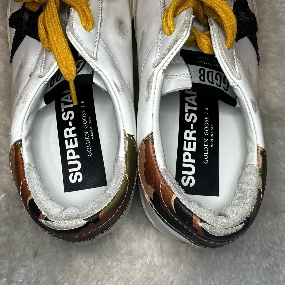 New Golden Goose Super Star Camo Heel and Glitter Star Sneakers Size 37